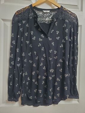 Camber & Grace Black Lace Longsleeve with White Crane Pattern - SIZE UNKNOWN
